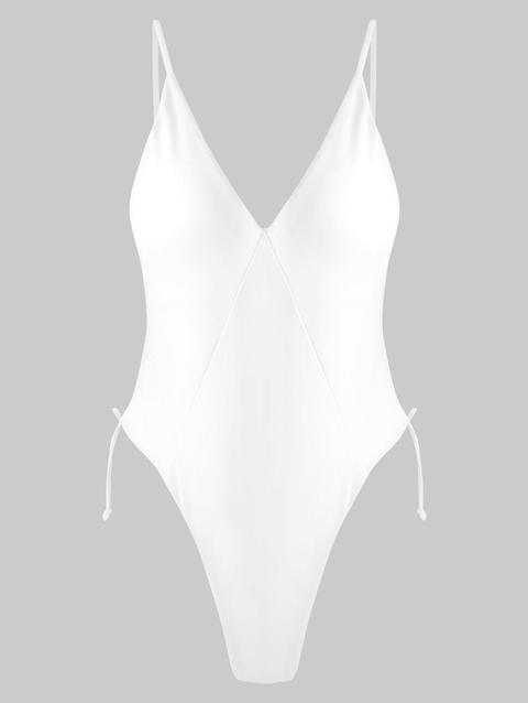 Costume Da Bagno Intero Tagliato Alto Con Lacci White Royal Blue Rubber Ducky Yellow