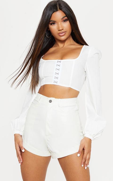 White Faux Leather Turn Up Hem Short