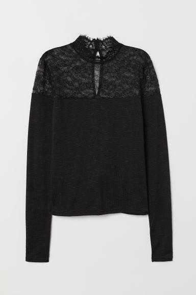 H & M - Pullover Sottile Con Pizzo - Nero