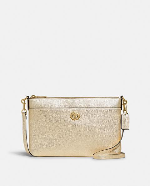 Coach - Bandolera Polly De Piel Vacuna En Dorado Con Cremallera