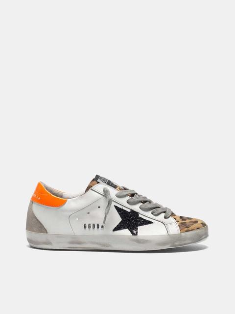 Zapatillas Deportivas Super-star Con Aplicación Con Motivo Leopardo, Estrella Con Purpurina Y Refuerzo Del Talón Naranja