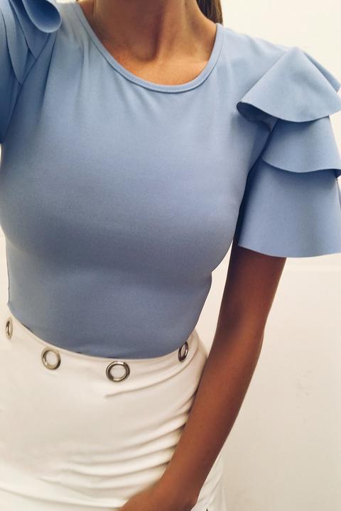 Mia Powder Blue Ruffle Sleeve Bodysuit