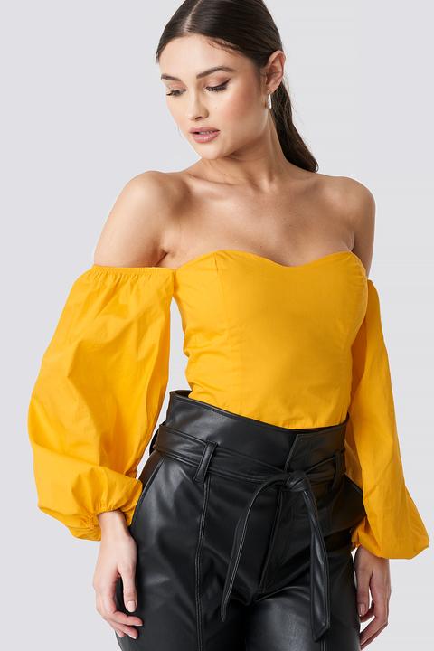 Na-kd Boho Off Shoulder Balloon Sleeve Top - Yellow