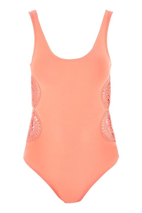 Womens Crochet Detailed Body - Coral, Coral