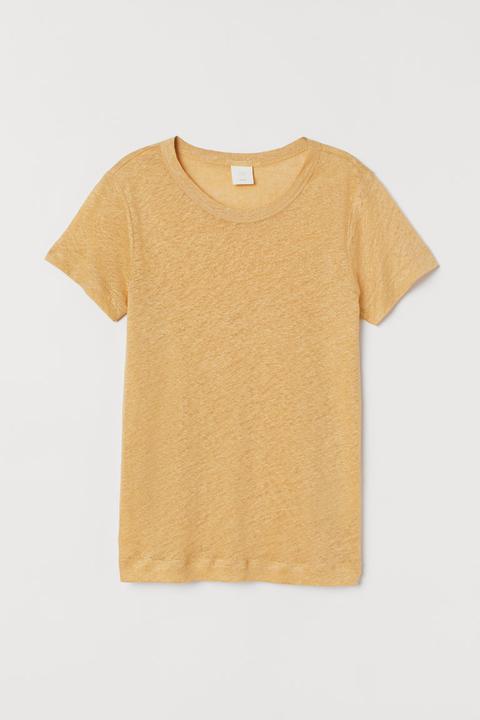 H & M - T-shirt In Lino - Giallo