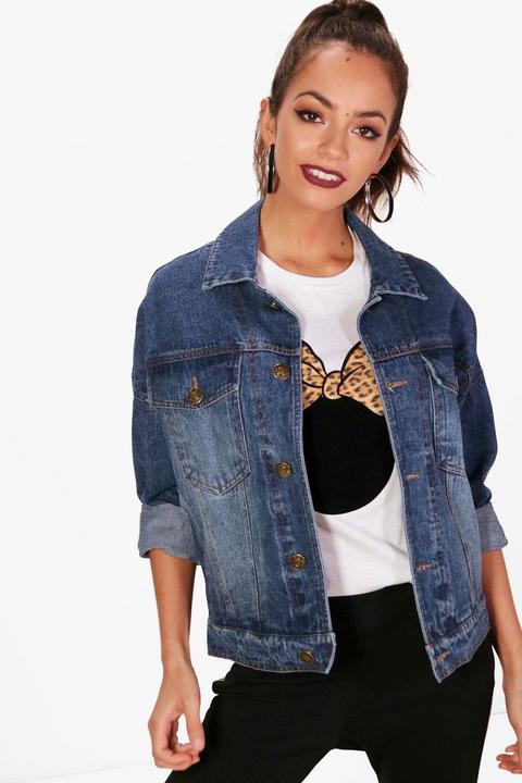 Cropped Slim Fit Batwing Denim Jacket