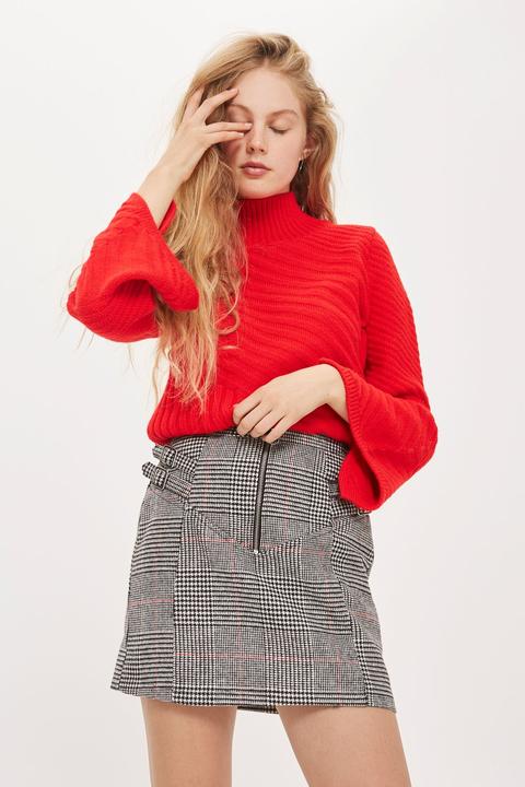 Buckle Side Checked Mini Skirt