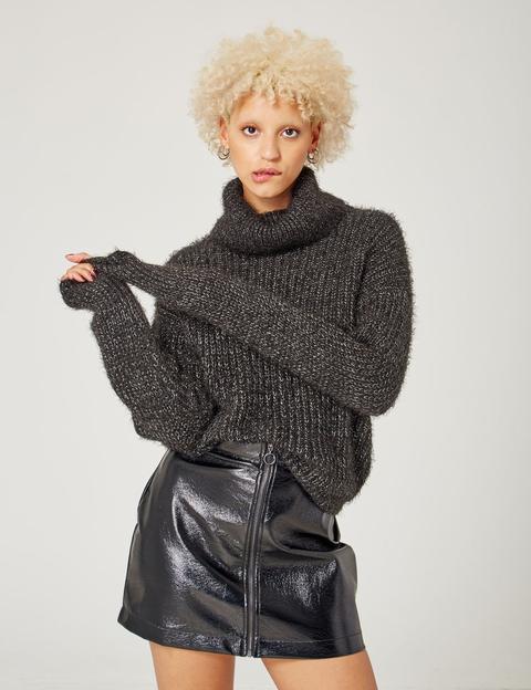 Black Mohair-effect Jumper With Lurex Detail