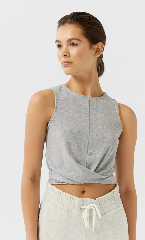 Stradivarius Top Corto Incrociato Femminile Grigio Melangiato L