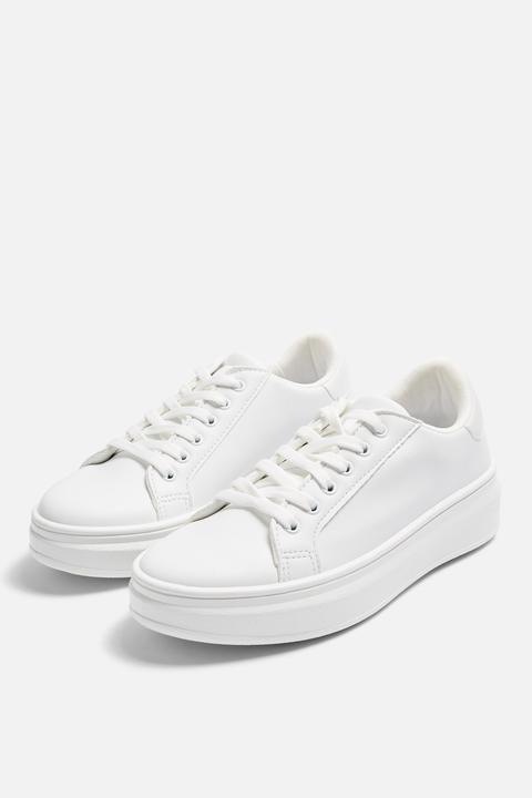 Womens Cuba White Lace Up Trainers - White, White