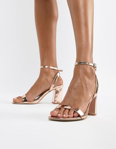 Sandalias De Tacón Cuadrado De Estilo Minimalista En Dorado Rosa Hong Kong De Asos Design