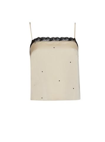Womens Cream Satin Spot Lace Trim Cami Top, Beige