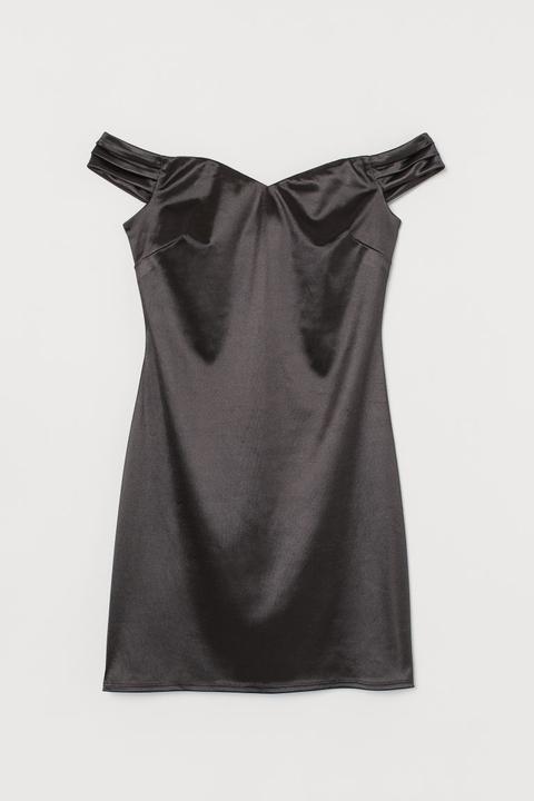 Vestido Corto Off-the-shoulder - Negro