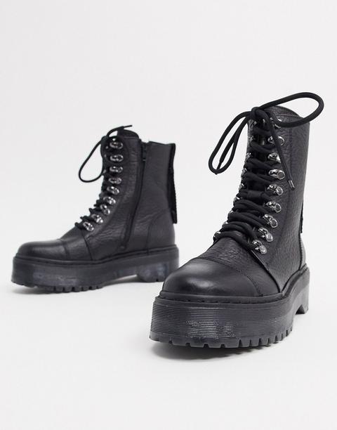 Botas Gruesas De Cuero De Estilo Militar De Bronx-negro