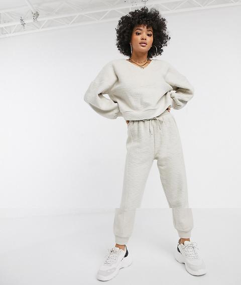 Asos Design Tracksuit Premium Fluffy Panelled Sweat / Jogger-cream