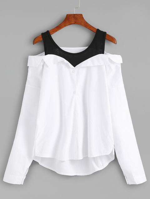 Blusa Con Hombros Al Aire - Blanco Y Negro