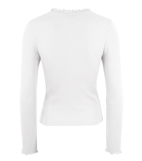 White Ribbed Frill Trim Long Sleeve Top New Look