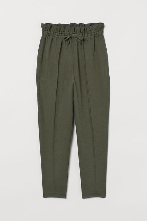 Pull-on Linen-blend Trousers - Green