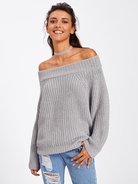 Off Shoulder Texture Knit Sweater