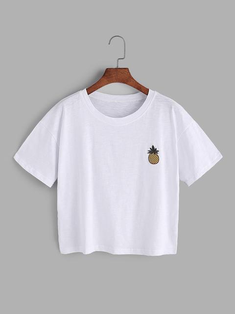 T-shirt Crop Con Ananas Ricamata