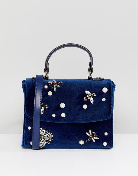 Asos - Borsa A Tracolla In Velluto Con Insetti E Perle - Navy