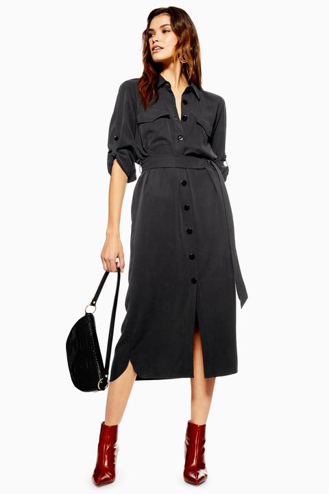 utility midi shirt dress