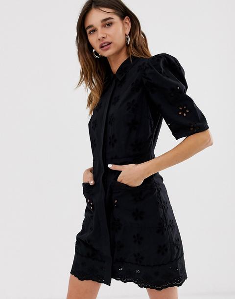 Asos White - Vestitino Camicia In Pizzo Nero - Nero