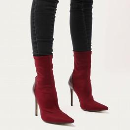 Staple Pointy Contrast Sock Boots In Burgundy Stretch And Patent