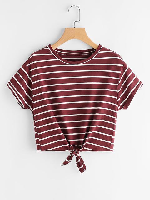 Striped Knot Front Tee