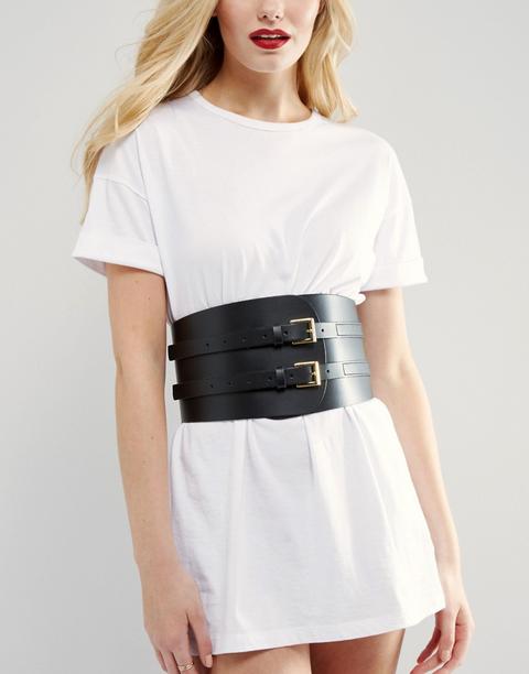 Asos Leather Double Buckle Corset Belt - Black