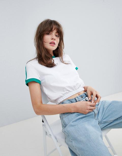 Asos Design - T-shirt Corta A Contrasto Con Fondo Elasticizzato - Bianco