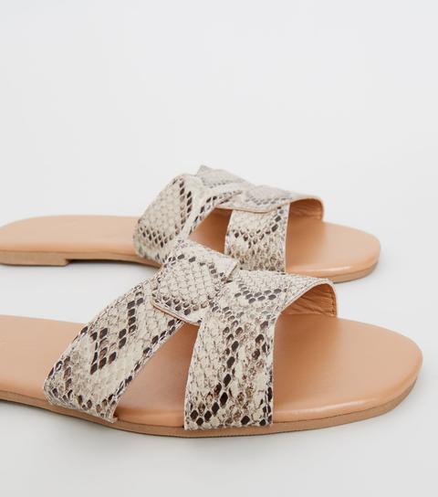 Stone Faux Snake Interlocked Sliders New Look Vegan