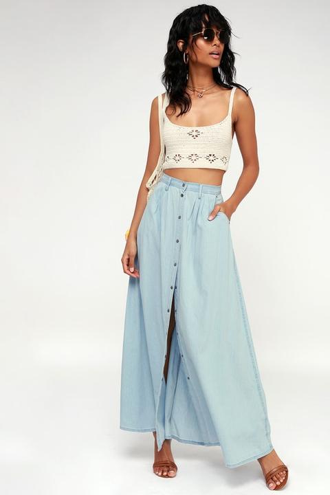 Baez Blue Chambray Maxi Skirt