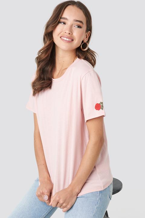Na-kd Rose Sleeve Embroidery Tee - Pink