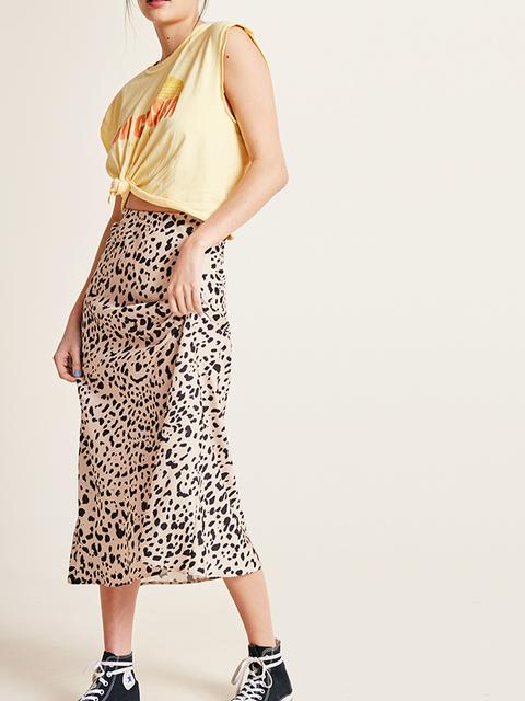 Cream And Black Leopard Katy Bias Satin Skirt