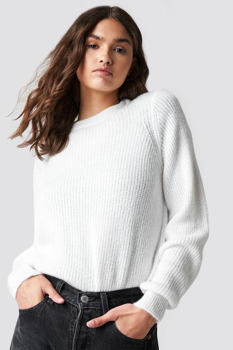 Crew Neck Knitted Sweater Weiß