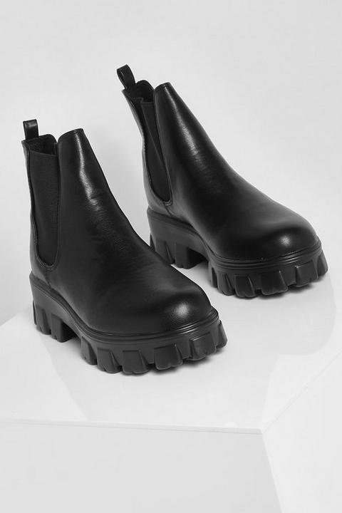 Womens Chunky Cleated Platform Chelsea Boots - Black - 3, Black from ...