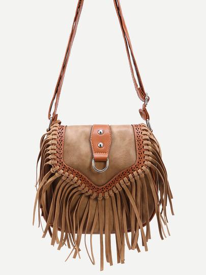 Borsa Laterale Rifilata Frangia Tagliata Laser Khaki
