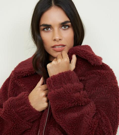 New look clearance burgundy teddy coat