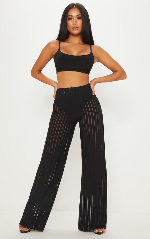 Petite Black Burn Out Mesh Wide Leg 