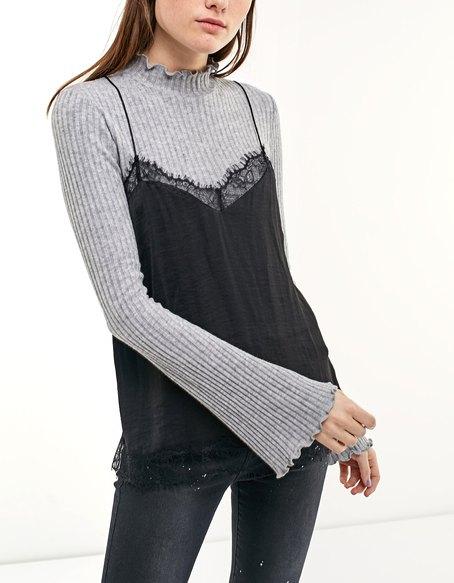 Top Pizzo Bretelle Nero