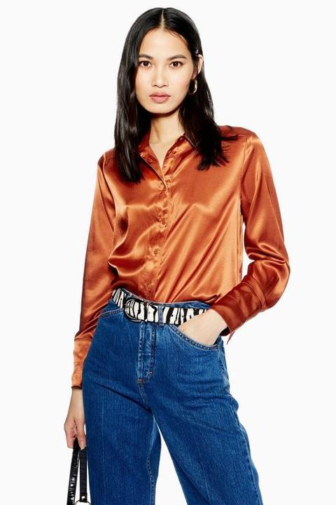 Womens Satin Shirt - Tabacco, Tabacco