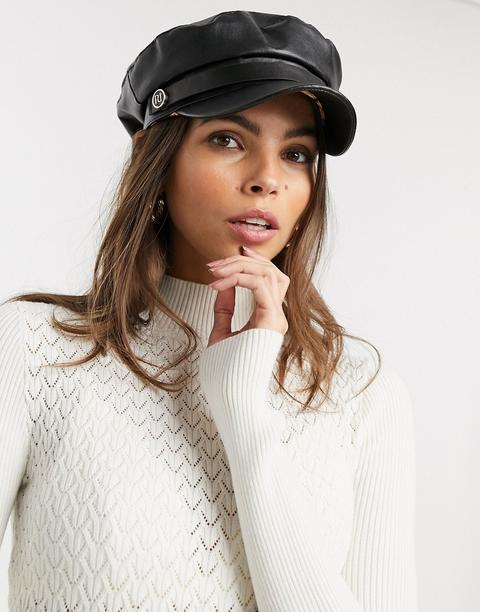 River Island - Casquette Style Gavroche En Imitation Cuir - Noir