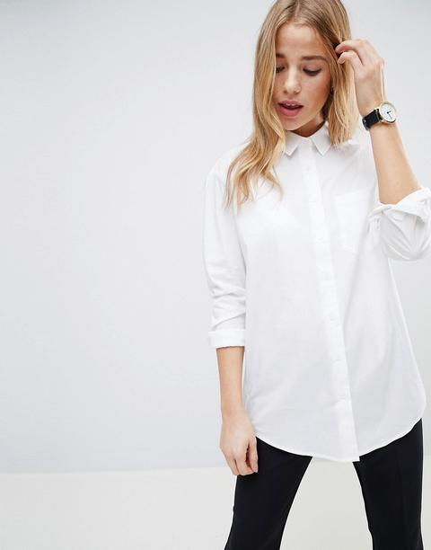 Camisa Boyfriend De Corte Slim De Algodón Elástico Con Detalle De Pliegue En La Espalda De Asos Design