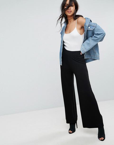 Asos Design - Pantaloni Basic In Jersey Con Fondo Ampio - Nero