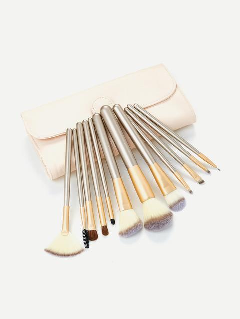 12pcs Make Up Bush Set With Bag - Beige