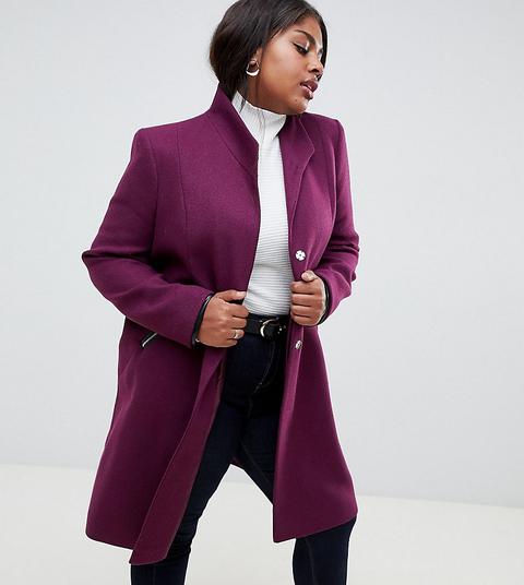 Asos Design Curve - Cappotto Elegante Con Collo A Imbuto E Finiture A Contrasto - Viola