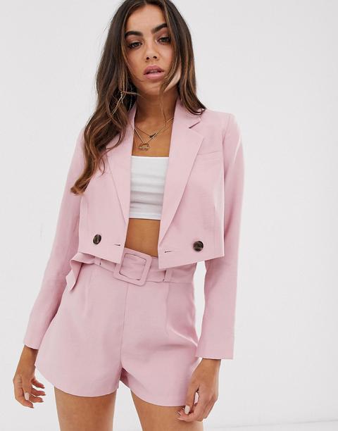 Asos Design Cropped Pink Suit Blazer