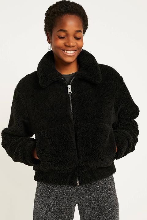 Uo Black Teddy Crop Jacket - Womens S