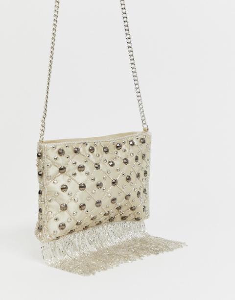 Miss Selfridge Cross Body Bag With Sequins In White
